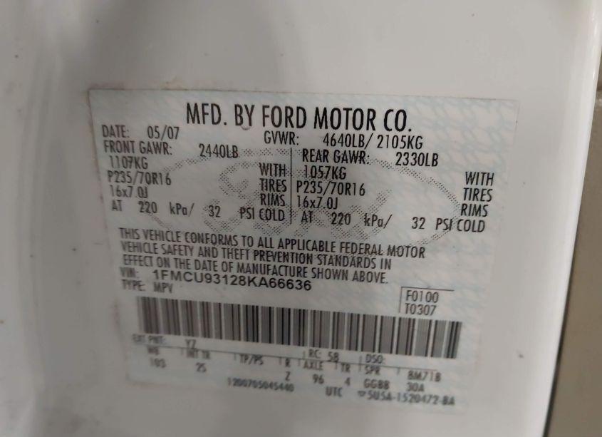 Photo 9 of 2008 Ford Escape XLT (VIN 1FMCU93128KA66636)