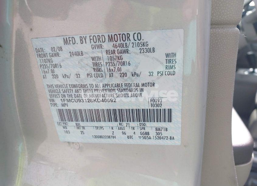 Photo 9 of 2008 Ford Escape XLT (VIN 1FMCU93128KD40692)