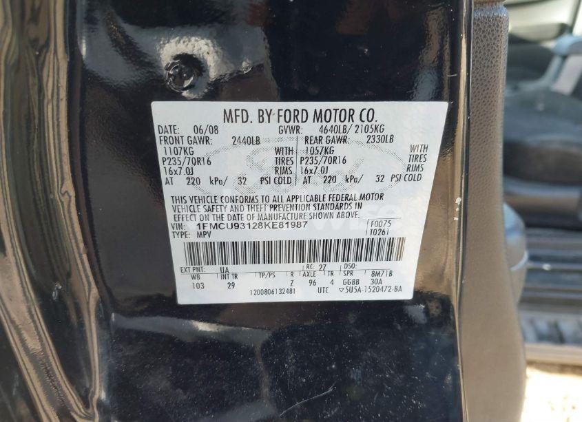 Photo 9 of 2008 Ford Escape XLT (VIN 1FMCU93128KE81987)