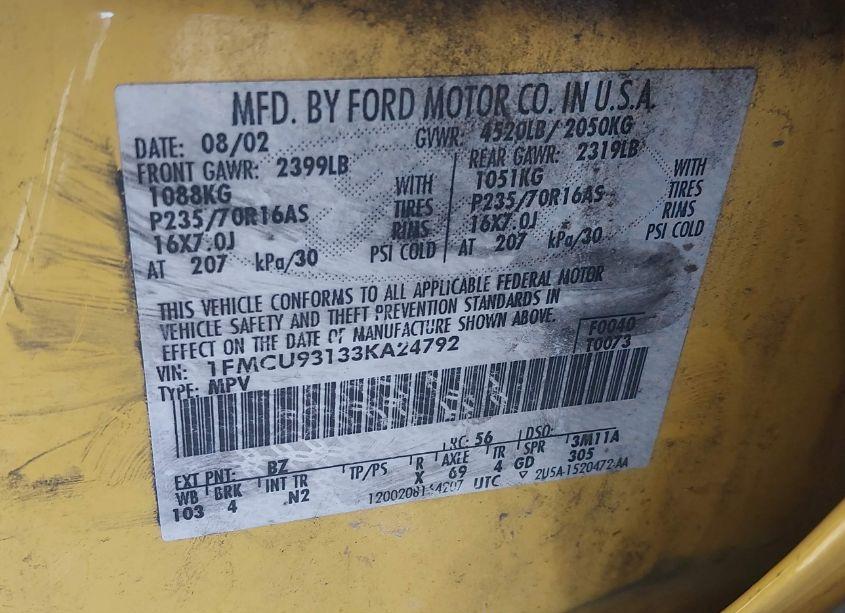 Photo 9 of 2003 Ford Escape XLT (VIN 1FMCU93133KA24792)