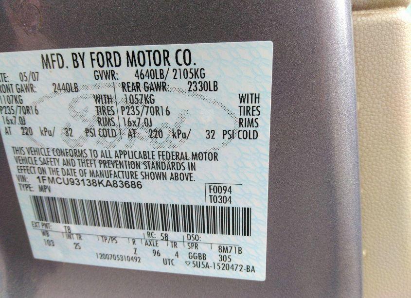 Photo 9 of 2008 Ford Escape XLT (VIN 1FMCU93138KA83686)