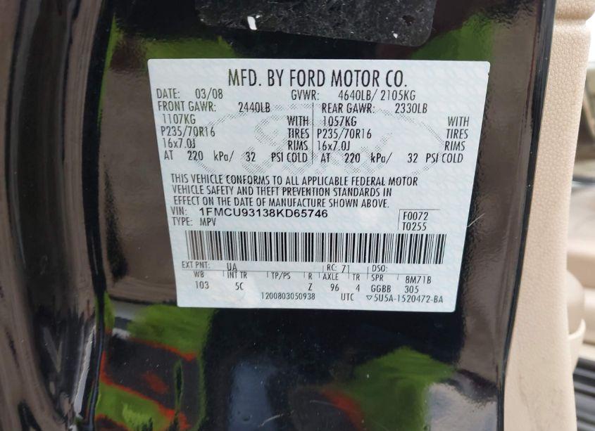 Photo 9 of 2008 Ford Escape XLT (VIN 1FMCU93138KD65746)