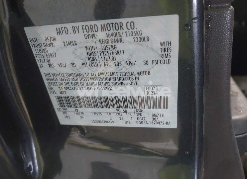 Photo 9 of 2008 Ford Escape XLT (VIN 1FMCU93138KE64292)