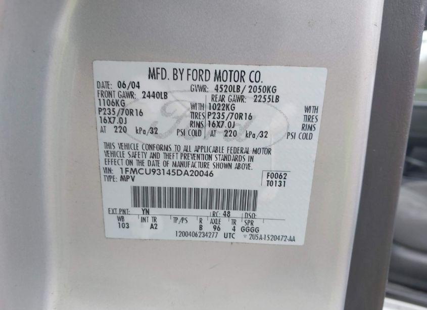 Photo 9 of 2005 Ford Escape XLT (VIN 1FMCU93145DA20046)