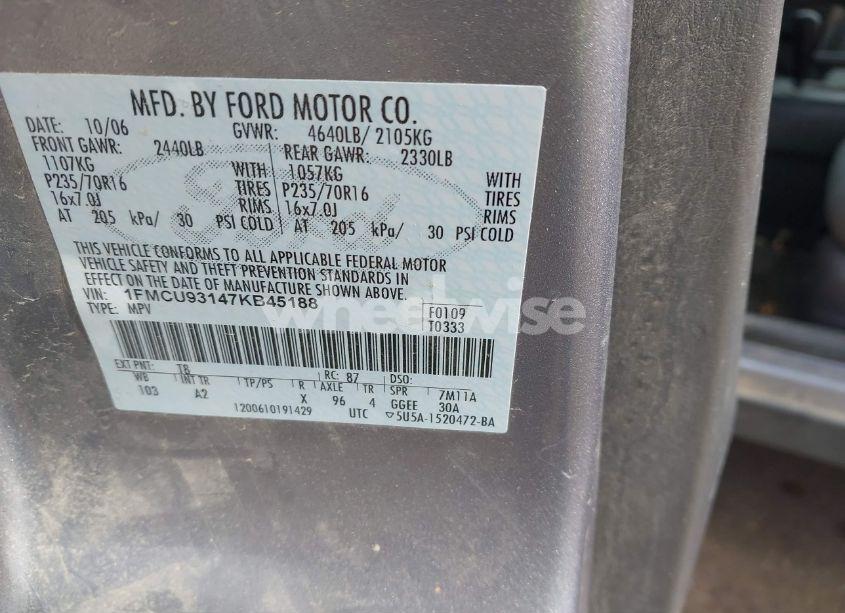 Photo 9 of 2007 Ford Escape (VIN 1FMCU93147KB45188)