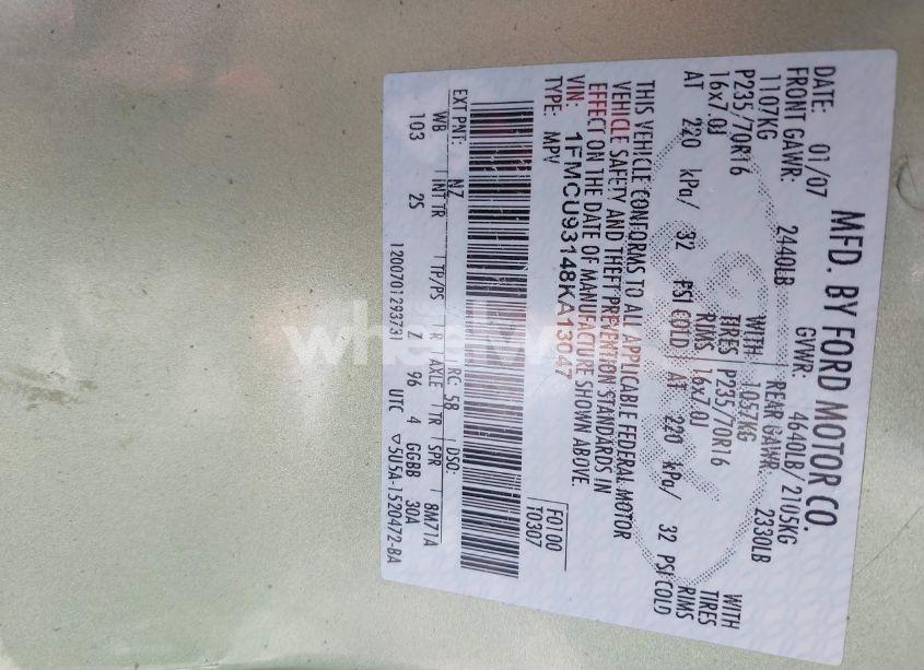 Photo 9 of 2008 Ford Escape XLT (VIN 1FMCU93148KA13047)