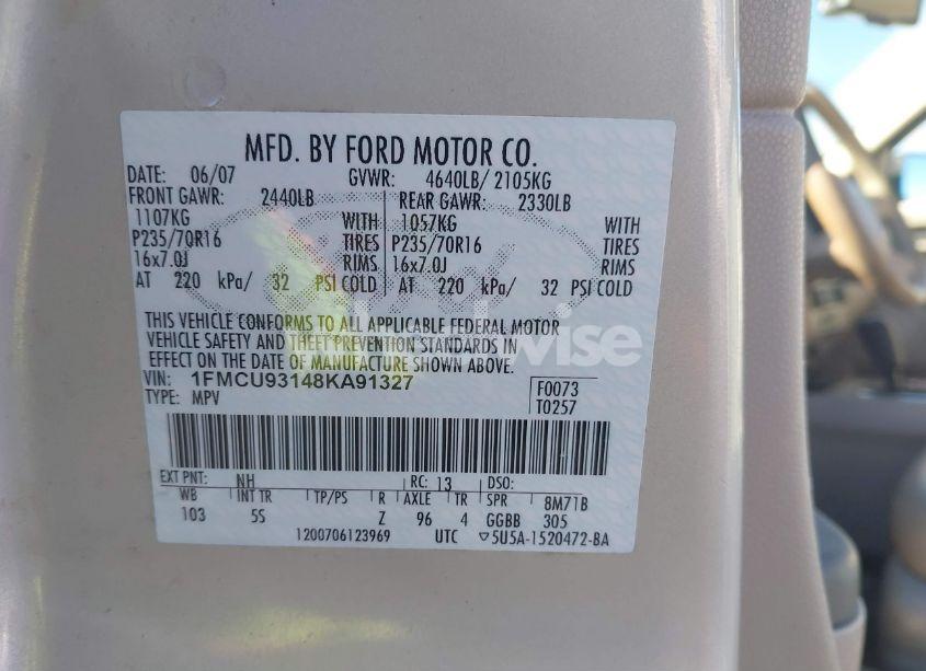 Photo 9 of 2008 Ford Escape XLT (VIN 1FMCU93148KA91327)
