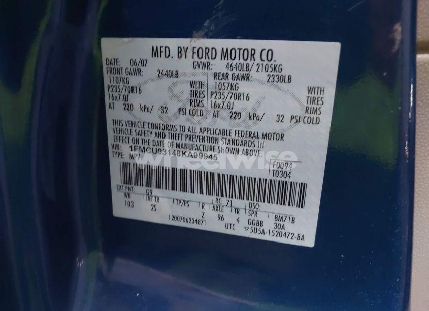 Photo 9 of 2008 Ford Escape XLT (VIN 1FMCU93148KA99945)