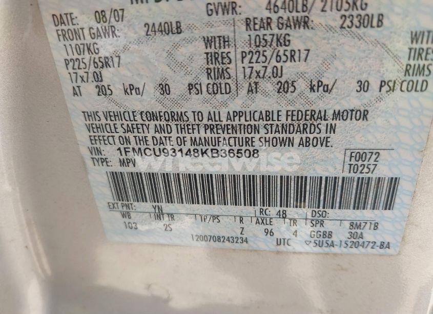 Photo 9 of 2008 Ford Escape XLT (VIN 1FMCU93148KB36508)