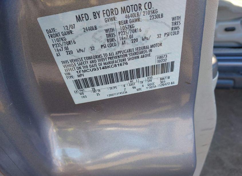 Photo 9 of 2008 Ford Escape XLT (VIN 1FMCU93148KC81676)