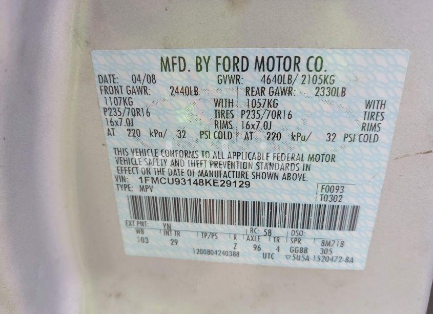 Photo 9 of 2008 Ford Escape XLT (VIN 1FMCU93148KE29129)