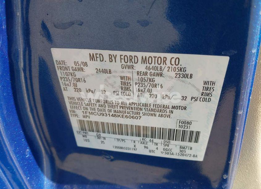 Photo 9 of 2008 Ford Escape XLT (VIN 1FMCU93148KE60607)