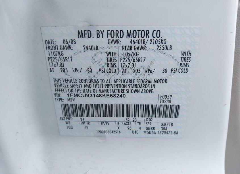 Photo 9 of 2008 Ford Escape XLT (VIN 1FMCU93148KE68240)