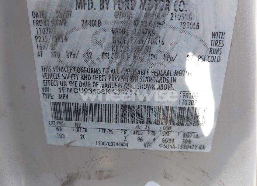 Photo 9 of 2008 Ford Escape XLT (VIN 1FMCU93158KA39754)