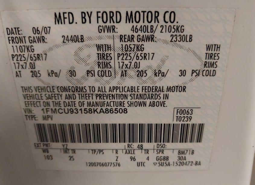 Photo 9 of 2008 Ford Escape XLT (VIN 1FMCU93158KA86508)