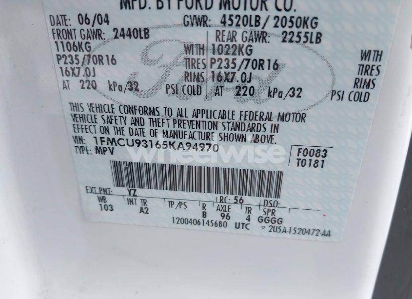 Photo 9 of 2005 Ford Escape XLT (VIN 1FMCU93165KA94970)