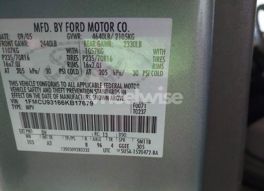 Photo 9 of 2006 Ford Escape XLT/XLT SPORT (VIN 1FMCU93166KB17679)