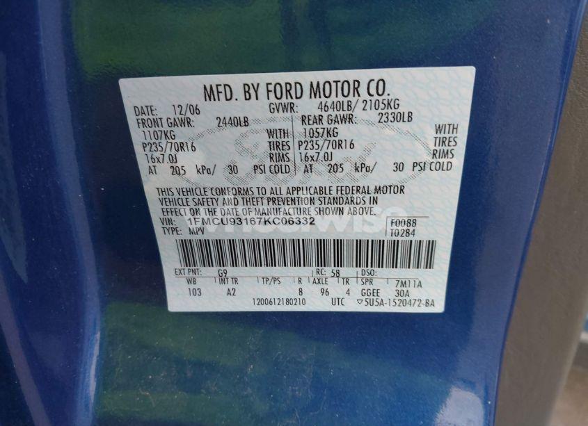 Photo 9 of 2007 Ford Escape XLT/XLT SPORT (VIN 1FMCU93167KC06332)