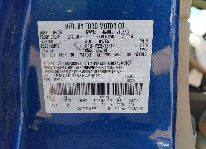Photo 9 of 2008 Ford Escape XLT (VIN 1FMCU93168KA50679)