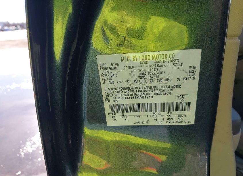 Photo 9 of 2008 Ford Escape XLT (VIN 1FMCU93168KA81219)