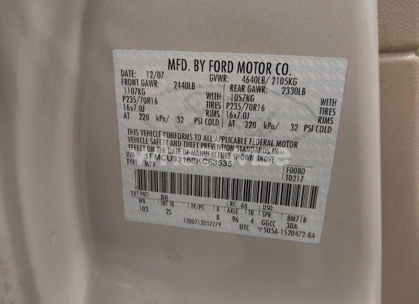 Photo 9 of 2008 Ford Escape XLT (VIN 1FMCU93168KC63535)