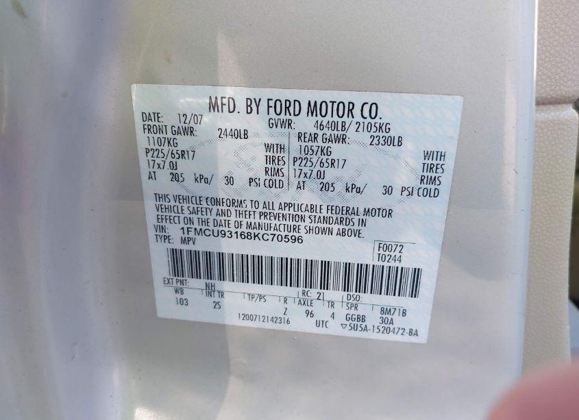 Photo 9 of 2008 Ford Escape XLT (VIN 1FMCU93168KC70596)