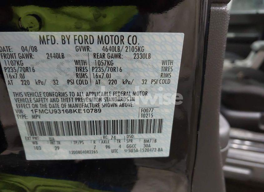 Photo 9 of 2008 Ford Escape XLT (VIN 1FMCU93168KE10789)