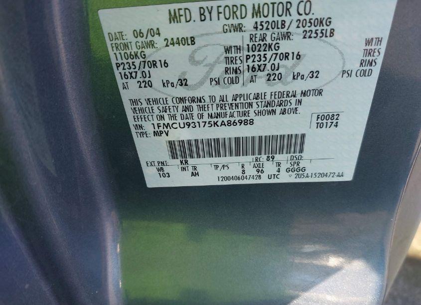 Photo 9 of 2005 Ford Escape XLT (VIN 1FMCU93175KA86988)