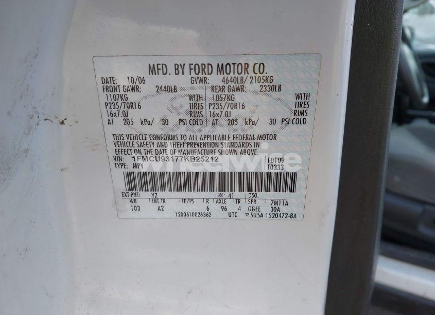 Photo 9 of 2007 Ford Escape XLT/XLT SPORT (VIN 1FMCU93177KB25212)