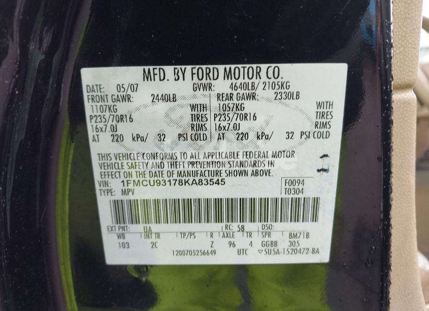 Photo 9 of 2008 Ford Escape XLT (VIN 1FMCU93178KA83545)