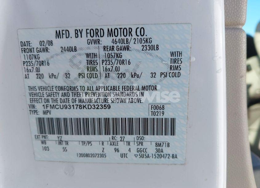 Photo 9 of 2008 Ford Escape XLT (VIN 1FMCU93178KD32359)