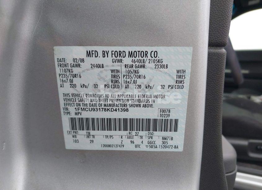 Photo 9 of 2008 Ford Escape XLT (VIN 1FMCU93178KD41398)