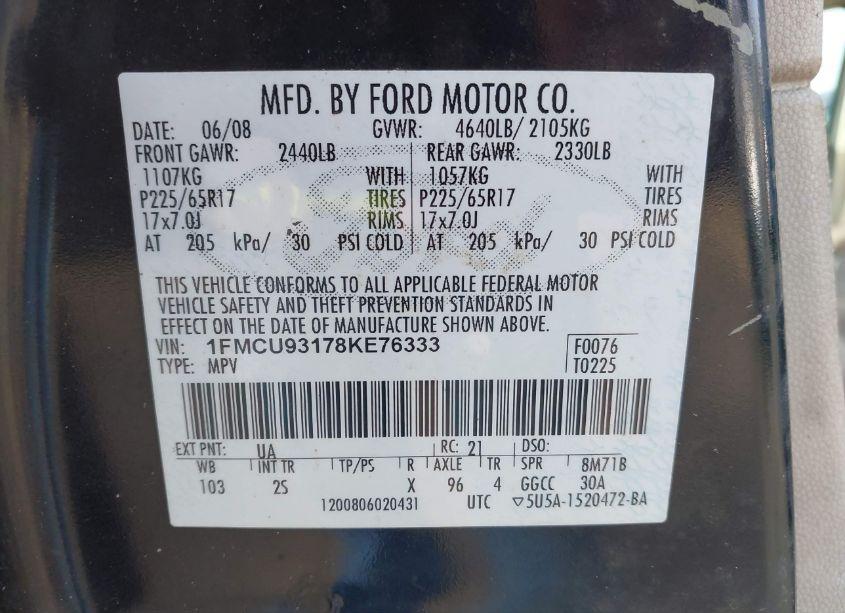 Photo 9 of 2008 Ford Escape XLT (VIN 1FMCU93178KE76333)