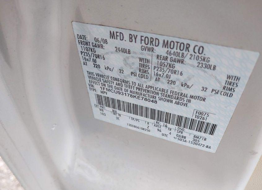 Photo 9 of 2008 Ford Escape XLT (VIN 1FMCU93178KE78048)
