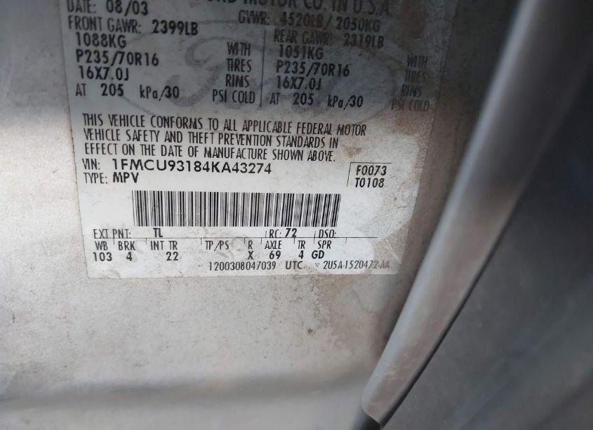 Photo 9 of 2004 Ford Escape XLT (VIN 1FMCU93184KA43274)