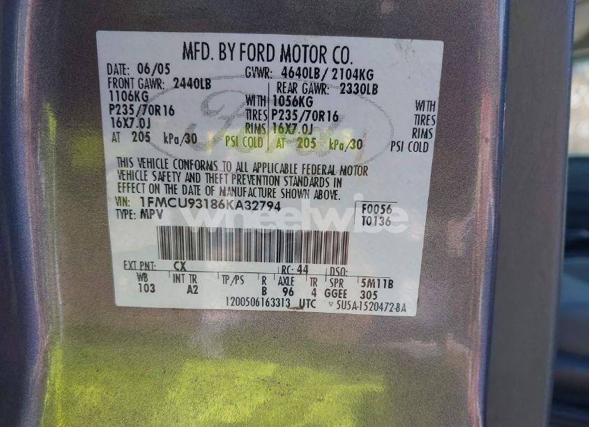 Photo 9 of 2006 Ford Escape XLT/XLT SPORT (VIN 1FMCU93186KA32794)