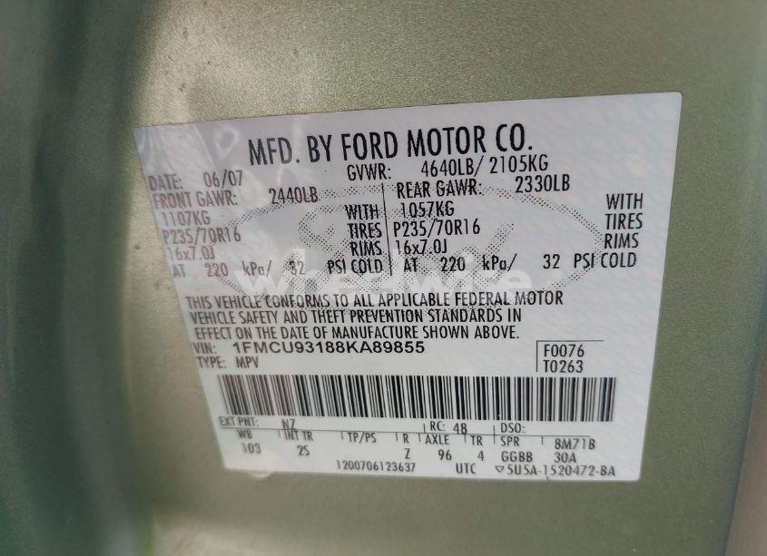 Photo 9 of 2008 Ford Escape XLT (VIN 1FMCU93188KA89855)