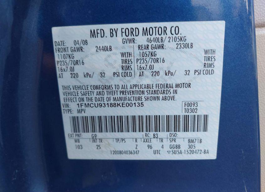 Photo 9 of 2008 Ford Escape XLT (VIN 1FMCU93188KE00135)