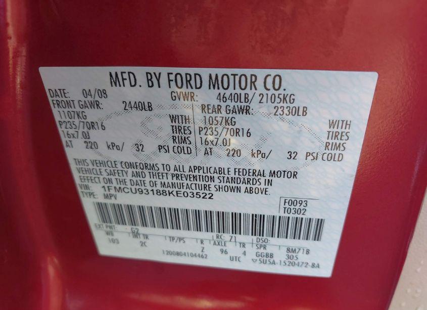 Photo 9 of 2008 Ford Escape XLT (VIN 1FMCU93188KE03522)