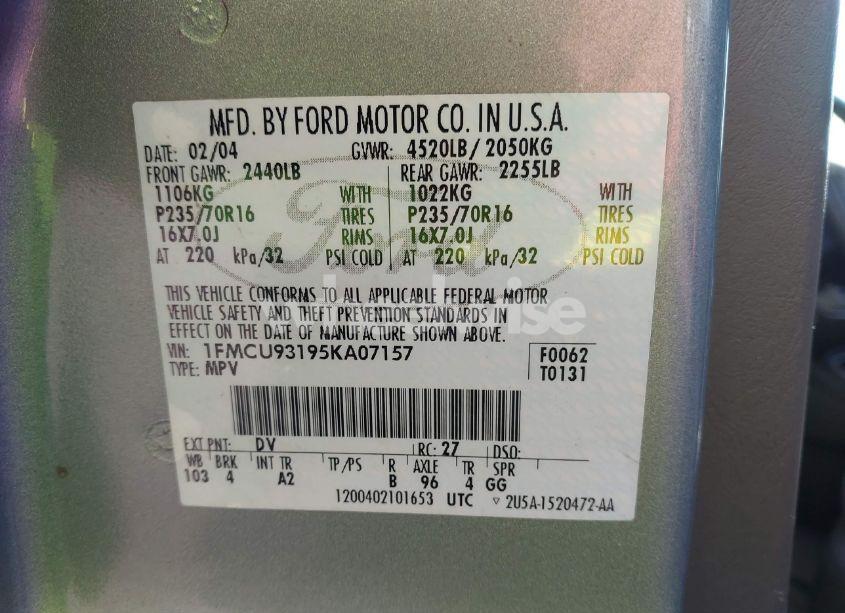 Photo 9 of 2005 Ford Escape XLT (VIN 1FMCU93195KA07157)