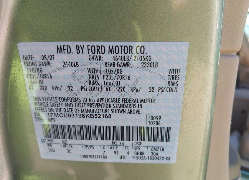 Photo 9 of 2008 Ford Escape XLT (VIN 1FMCU93198KB52168)