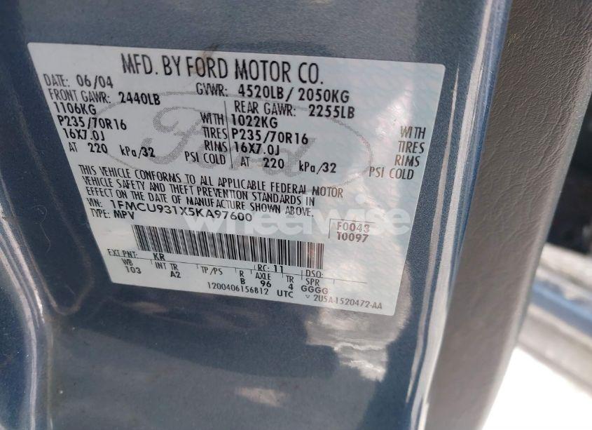 Photo 9 of 2005 Ford Escape XLT (VIN 1FMCU931X5KA97600)