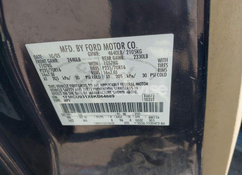 Photo 9 of 2006 Ford Escape XLT/XLT SPORT (VIN 1FMCU931X6KB64889)