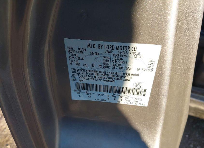 Photo 9 of 2007 Ford Escape XLT/XLT SPORT (VIN 1FMCU931X7KA40445)