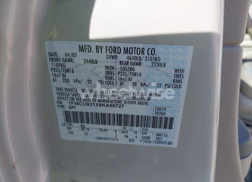 Photo 9 of 2008 Ford Escape XLT (VIN 1FMCU931X8KA56727)