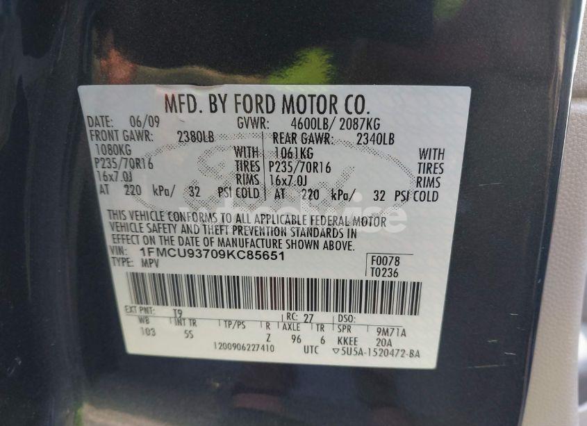 Photo 9 of 2009 Ford Escape XLT (VIN 1FMCU93709KC85651)