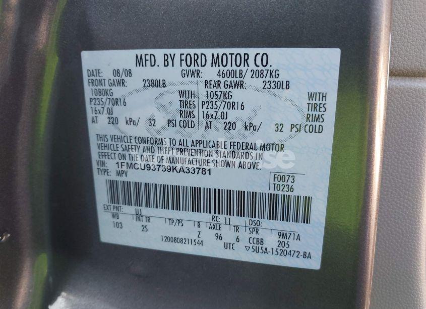 Photo 9 of 2009 Ford Escape XLT (VIN 1FMCU93739KA33781)