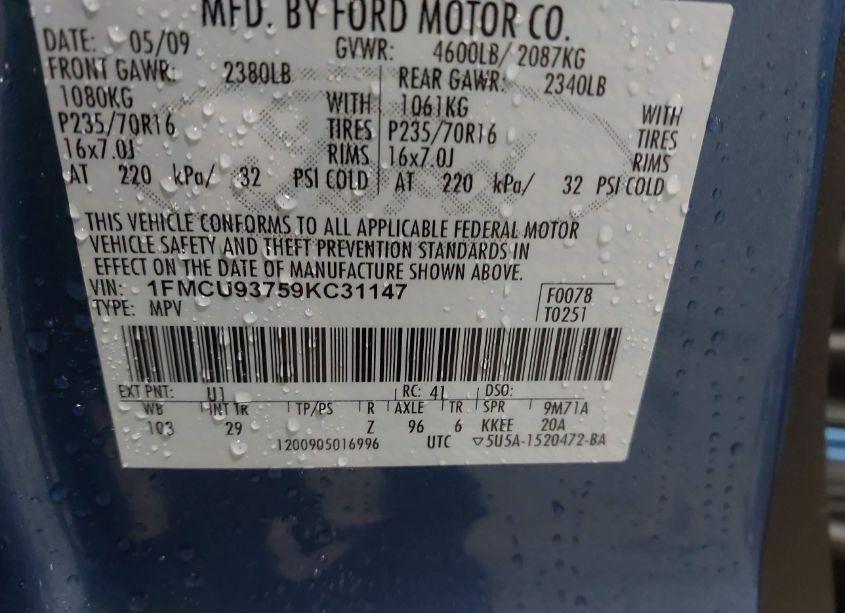 Photo 9 of 2009 Ford Escape XLT (VIN 1FMCU93759KC31147)