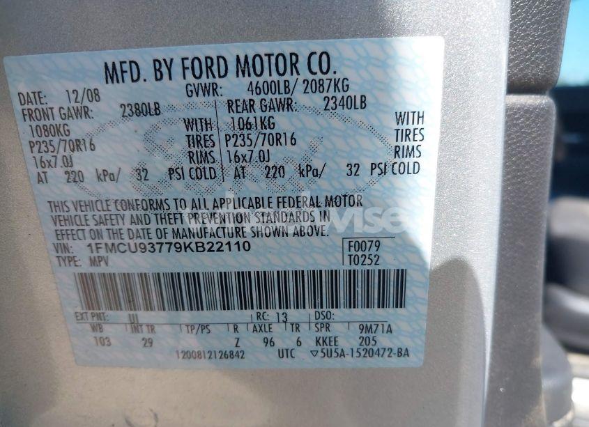 Photo 9 of 2009 Ford Escape XLT (VIN 1FMCU93779KB22110)