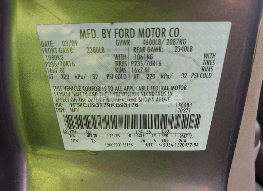 Photo 9 of 2009 Ford Escape XLT (VIN 1FMCU93779KB93176)